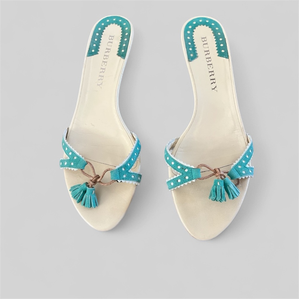 Burberry Teal and Cream Women's Sandals